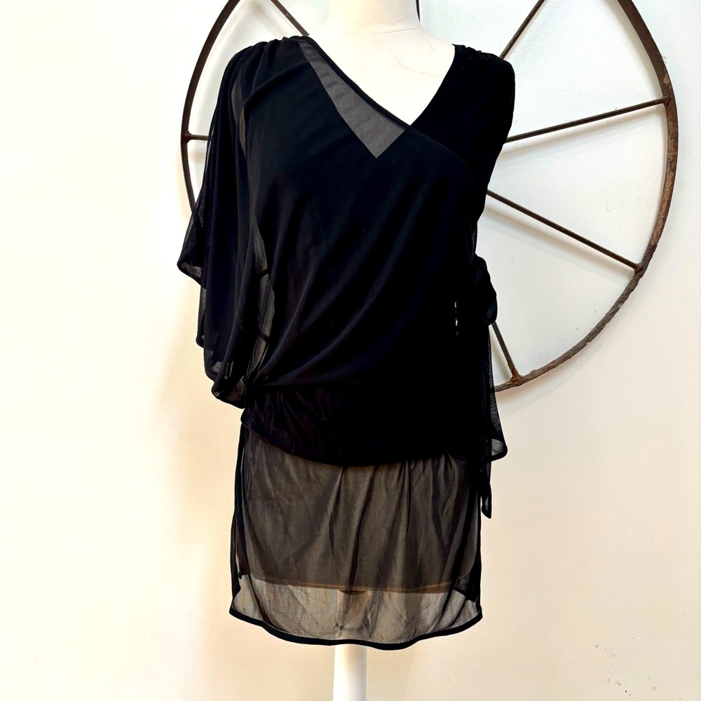 L.A.M.B. Y2K Black draped asymmetrical tunic top XS
